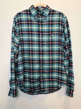 Todd Snyder Aqua Plaid Cotton Tencel Button Down Shirt Medium Made in Portugal